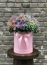 Цветочная композиция из Гипсофила и Розы в шляпной коробке в Сюмси