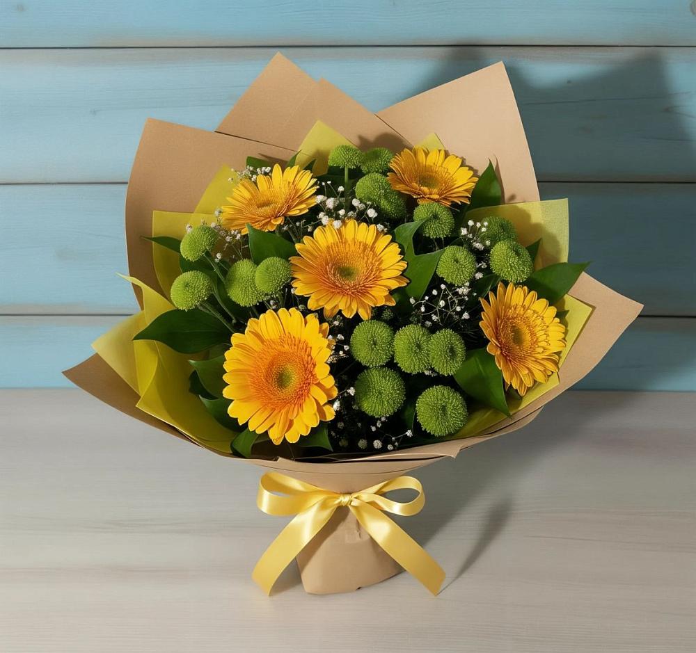 Букет цветов из: Герберы и Хризантемы в Сюмси
