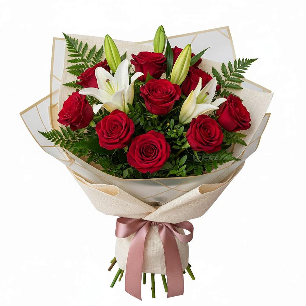 Букет цветов из: Лилии и Розы в Сюмси